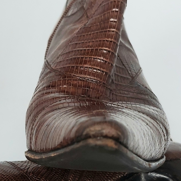 Vintage Women's Botticelli Patchwork Lizard Brown Leather Ankle Booties Sz37 EUC - Picture 7 of 10